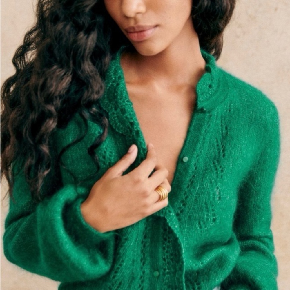 Sezane Green Cardigan Sweater